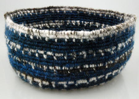 Coiled basket dyed with woad
